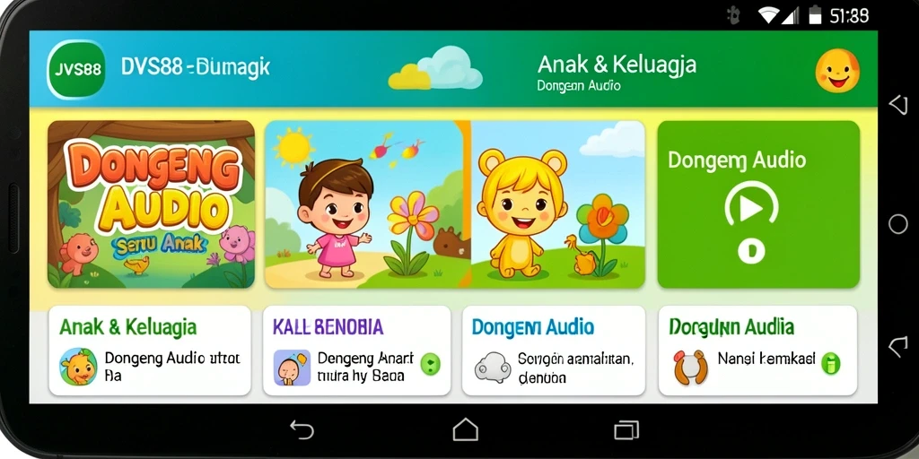 Tampilan antarmuka JVS88 dengan berbagai pilihan dongeng audio.