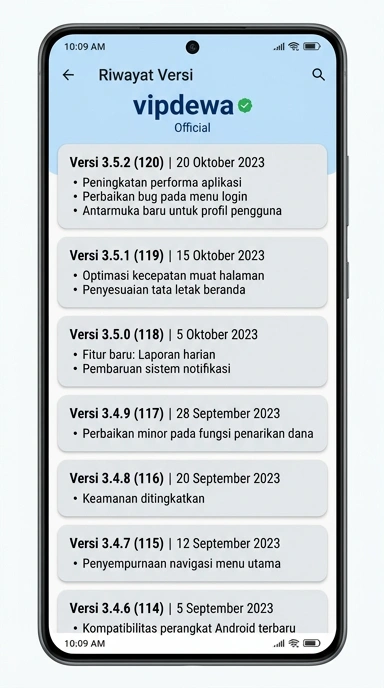 Tampilan riwayat versi vipdewa